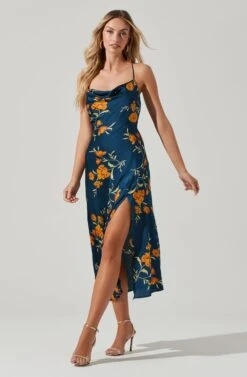 Gaia Floral Midi Dress -Chic Ladies Wear Shop ACDR100133D DARKTEAL GOLDFRL 2