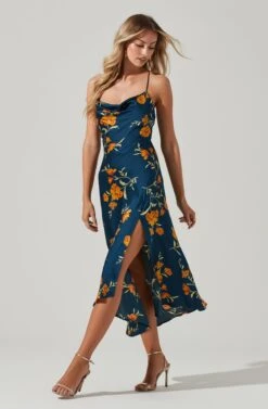 Gaia Floral Midi Dress -Chic Ladies Wear Shop ACDR100133D DARKTEAL GOLDFRL 3