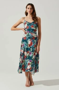 Gaia Floral Midi Dress -Chic Ladies Wear Shop ACDR100133D GREENREDFLORAL 1