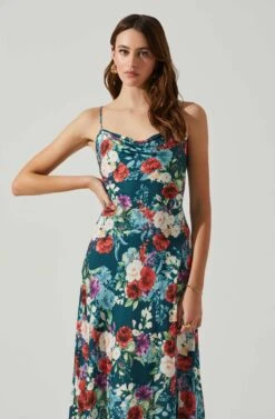 Gaia Floral Midi Dress -Chic Ladies Wear Shop ACDR100133D GREENREDFLORAL 3