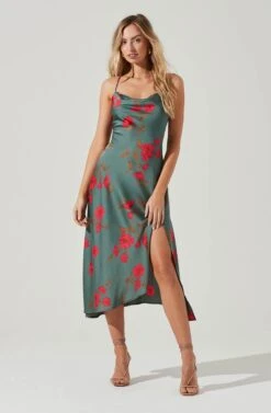 Gaia Floral Midi Dress -Chic Ladies Wear Shop ACDR100133D TEAL RASPBERRYFLORAL 1