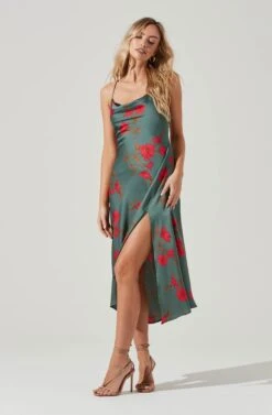 Gaia Floral Midi Dress -Chic Ladies Wear Shop ACDR100133D TEAL RASPBERRYFLORAL 3