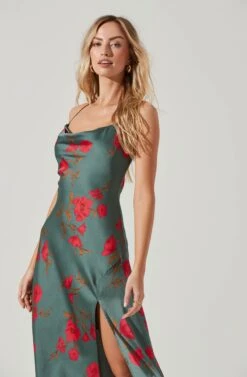 Gaia Floral Midi Dress -Chic Ladies Wear Shop ACDR100133D TEAL RASPBERRYFLORAL 4