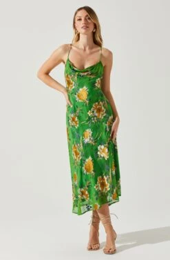Gaia Floral Burnout Midi Dress -Chic Ladies Wear Shop ACDR100133F GREENPINKFLORAL 2
