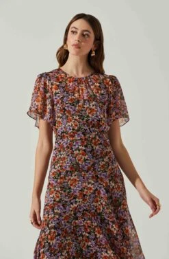 Mirella Floral Midi Dress -Chic Ladies Wear Shop ACDR100436DS ORANGEPURPLEFLORAL 3