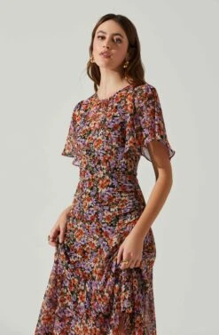 Mirella Floral Midi Dress -Chic Ladies Wear Shop ACDR100436DS ORANGEPURPLEFLORAL 4
