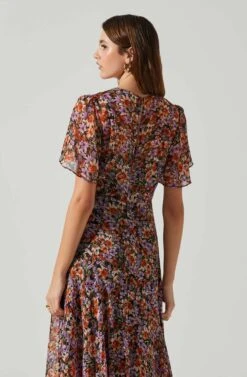 Mirella Floral Midi Dress -Chic Ladies Wear Shop ACDR100436DS ORANGEPURPLEFLORAL 5