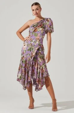 Santorini Floral One Shoulder Midi Dress