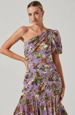 Santorini Floral One Shoulder Midi Dress -Chic Ladies Wear Shop ACDR100550SB LILACMULTIFLORAL 3