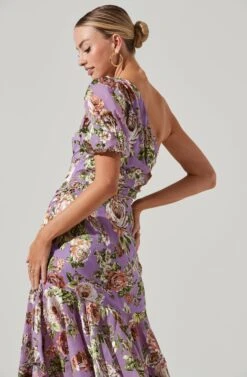 Santorini Floral One Shoulder Midi Dress -Chic Ladies Wear Shop ACDR100550SB LILACMULTIFLORAL 4