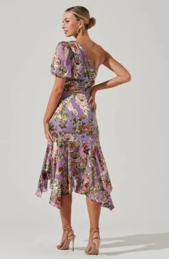 Santorini Floral One Shoulder Midi Dress -Chic Ladies Wear Shop ACDR100550SB LILACMULTIFLORAL 5