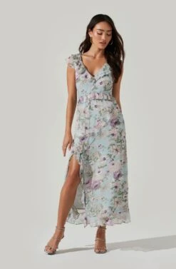 Tempest Floral Ruffle Midi Dress -Chic Ladies Wear Shop ACDR100578 IVORY LILACFLORAL 2 5c5c7a60 bdc8 4587 93ce baf35582c89e