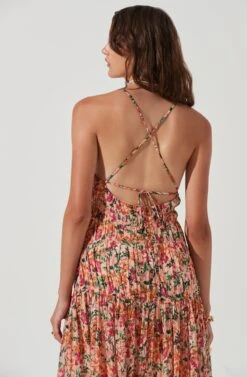 Tropics Plunge Neck Pleated Open Back Maxi Dress -Chic Ladies Wear Shop ACDR101168 PEACHFUCHSIAFLORAL 0702 b41a93db 5cf2 4284 b2cd d12d8b4847f2