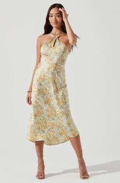 Sandrine Floral Halter Midi Dress -Chic Ladies Wear Shop ACDR101203B CREAMYELLOWFLORAL 0111