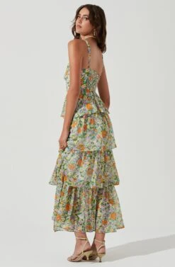Midsummer Floral Tiered Maxi Dress -Chic Ladies Wear Shop ACDR101226B GREENORANGEMULTIFLORAL 0736
