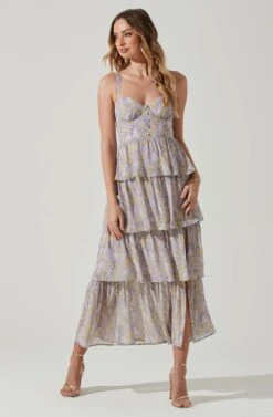 Midsummer Floral Tiered Maxi Dress -Chic Ladies Wear Shop ACDR101226B LAVENDERYELLOWFLR 2