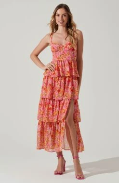 Midsummer Floral Tiered Maxi Dress -Chic Ladies Wear Shop ACDR101226B MAGENTAYELLOWFLRL 1