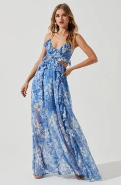 Palace Floral Cutout Ruffle Maxi Dress -Chic Ladies Wear Shop ACDR101252 BLUEWHITEFLORAL 0983 932da02d b656 4915 bedb 46ea1b56c6db