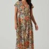 Miranda Floral Print Midi Dress -Chic Ladies Wear Shop ACDR101340B ORANGEBLACKFLORAL 1