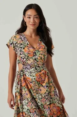 Miranda Floral Print Midi Dress 8 Miranda Floral Print Midi Dress -Chic Ladies Wear Shop ACDR101340B ORANGEBLACKFLORAL 2
