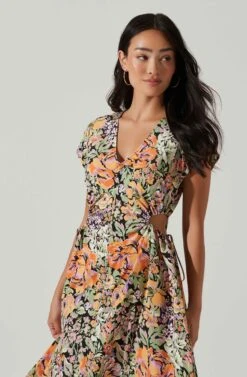 Miranda Floral Print Midi Dress 9 Miranda Floral Print Midi Dress -Chic Ladies Wear Shop ACDR101340B ORANGEBLACKFLORAL 3