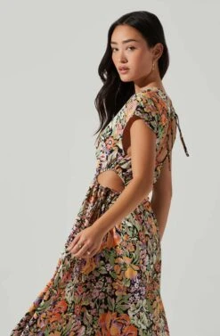 Miranda Floral Print Midi Dress 10 Miranda Floral Print Midi Dress -Chic Ladies Wear Shop ACDR101340B ORANGEBLACKFLORAL 4