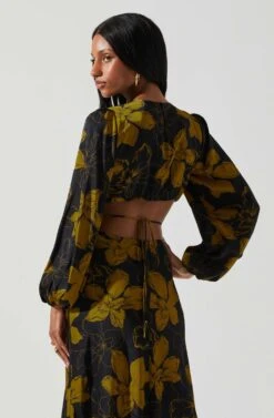 Quinn Floral Cutout Midi Dress -Chic Ladies Wear Shop ACDR101358 BLACKMUSTARDFLORAL 6
