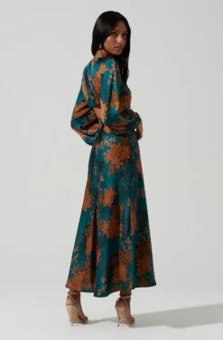 Quinn Floral Cutout Midi Dress -Chic Ladies Wear Shop ACDR101358 GREENRUSTFLORAL 2033