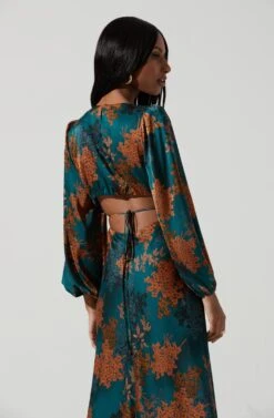 Quinn Floral Cutout Midi Dress -Chic Ladies Wear Shop ACDR101358 GREENRUSTFLORAL 2036