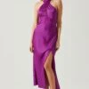 Marissa Satin Halter Neck Midi Dress -Chic Ladies Wear Shop ACDR101373S MAGENTA 1