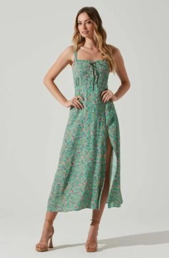 Elsie Floral Midi Dress -Chic Ladies Wear Shop ACDR101374V GREENMAGENTADITSY 1