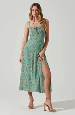 Elsie Floral Midi Dress -Chic Ladies Wear Shop ACDR101374V GREENMAGENTADITSY 2