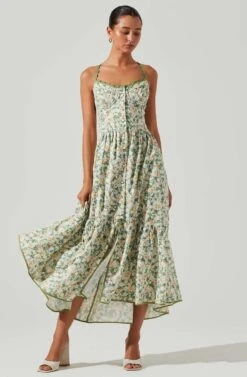 Yamila Floral Eyelet Midi Dress -Chic Ladies Wear Shop ACDR101467 OLIVEYELLOWFLORAL 2