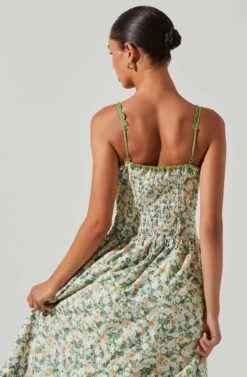 Yamila Floral Eyelet Midi Dress -Chic Ladies Wear Shop ACDR101467 OLIVEYELLOWFLORAL 5