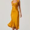 Enola Satin Smocked Midi Dress -Chic Ladies Wear Shop ACDR101521 MUSTARD 1