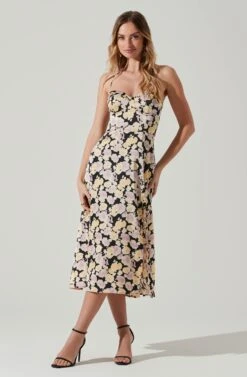 Gala Bustier Cross Strap Midi Dress -Chic Ladies Wear Shop ACDR101545 BLACKPURPLEFLORAL 1