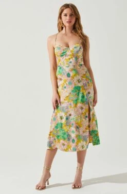 Gala Bustier Cross Strap Midi Dress -Chic Ladies Wear Shop ACDR101545 CORALYELLOWFLORAL 2