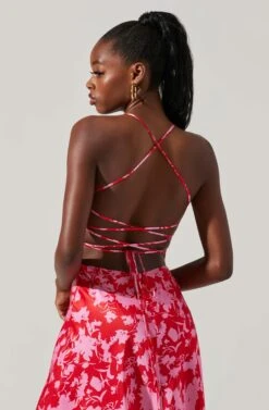 Gala Bustier Cross Strap Midi Dress -Chic Ladies Wear Shop ACDR101545 REDPINKMULTI 3