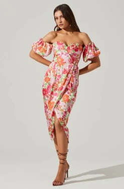 Zurina Floral Off Shoulder Midi Dress 22 Zurina Floral Off Shoulder Midi Dress -Chic Ladies Wear Shop ACDR101549 PINKFLORAL 3