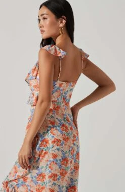 Mahalia Floral Sweetheart Ruffle Midi Dress 15 Mahalia Floral Sweetheart Ruffle Midi Dress -Chic Ladies Wear Shop ACDR101550 BLUEORANGEFLORAL 4