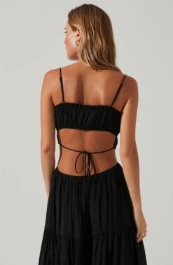 Odina Smocked Cutout Tiered Maxi Dress 22 Odina Smocked Cutout Tiered Maxi Dress -Chic Ladies Wear Shop ACDR101551S BLACK 4