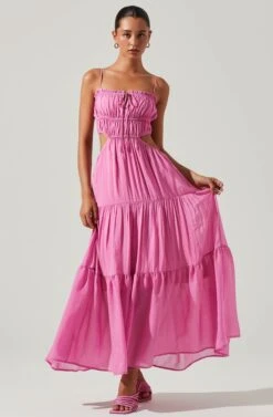 Odina Smocked Cutout Tiered Maxi Dress 15 Odina Smocked Cutout Tiered Maxi Dress -Chic Ladies Wear Shop ACDR101551S PINK 2