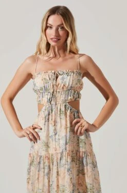 Odina Floral Smocked Tiered Midi Dress -Chic Ladies Wear Shop ACDR101551 BLUEPEACHFLORAL 5 3