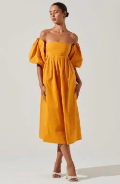 Carlin Off Shoulder Puff Sleeve Midi Dress -Chic Ladies Wear Shop ACDR101554 MANGO 2