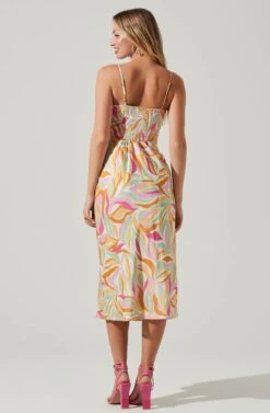 Mariela Abstract Print Midi Dress -Chic Ladies Wear Shop ACDR101558R MUSTARDPINKFLORAL 4