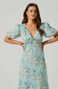 Esperanza Floral Puff Sleeve Midi Dress 16 Esperanza Floral Puff Sleeve Midi Dress -Chic Ladies Wear Shop ACDR101560 BLUEPEACHFLORAL 2