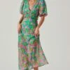 Esperanza Floral Puff Sleeve Midi Dress -Chic Ladies Wear Shop ACDR101560 GREENPINKMULTI 1
