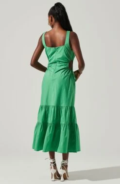 Bridget Side Cutout Tiered Midi Dress -Chic Ladies Wear Shop ACDR101571 GREEN 5