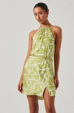 Quinta Retro Floral Halter Mini Dress -Chic Ladies Wear Shop ACDR101581 CELERYFLORAL 3