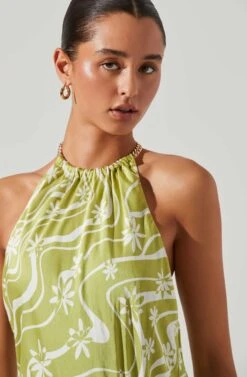 Quinta Retro Floral Halter Mini Dress -Chic Ladies Wear Shop ACDR101581 CELERYFLORAL 4